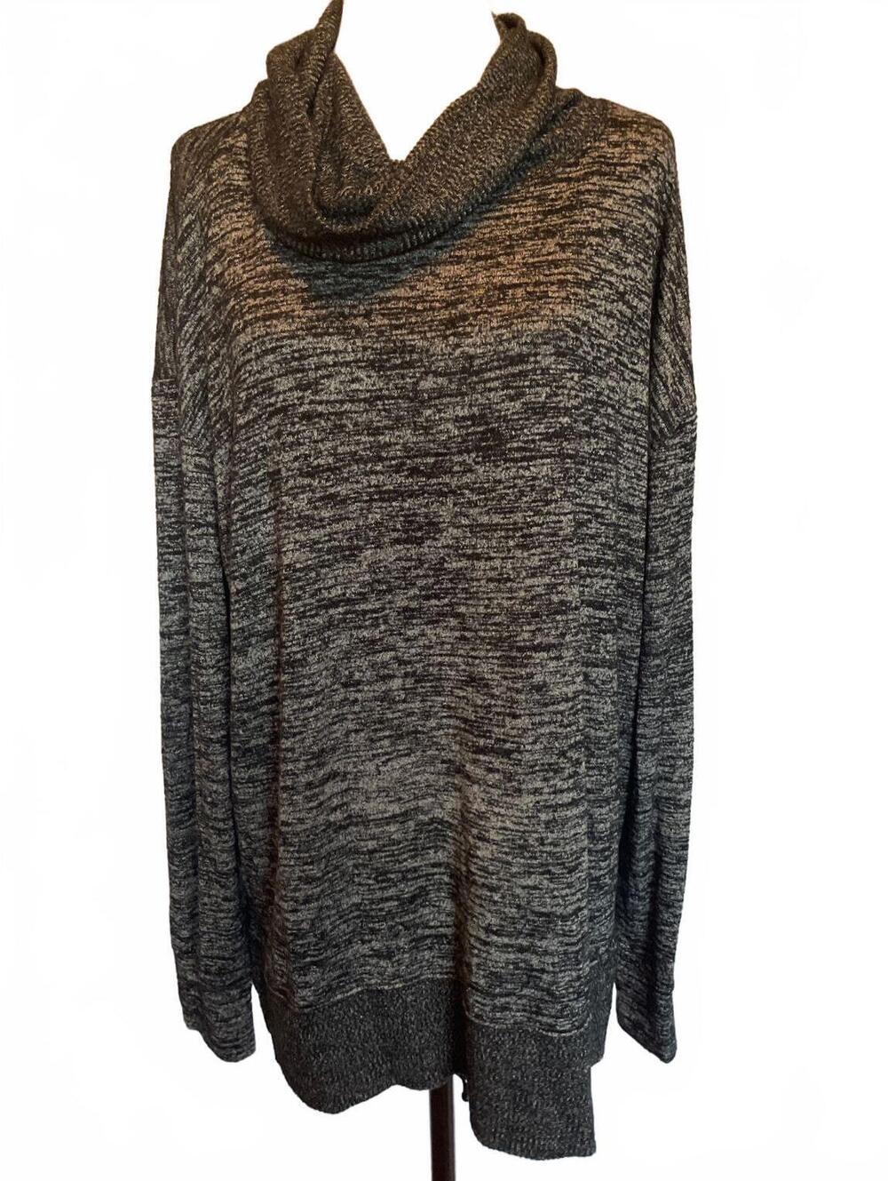 GAP Marled Cowl Neck Tunic Sweater Gray Black Lightweight Knit Soft Cozy XL